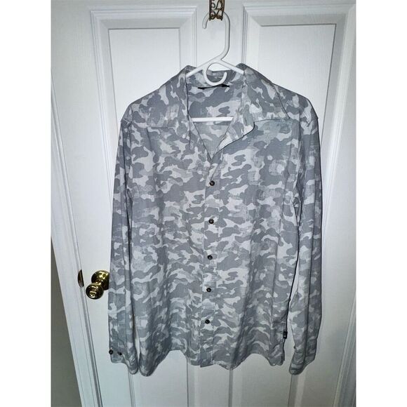 The North Face Men's Military Army Hiking Camo Print Button-Up Shirt Gray Size L - Picture 1 of 8